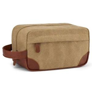 NEW TOILETRY Bag Water Resistant Canvas Khaki